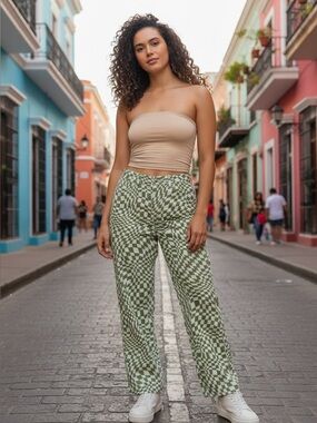 Green checkered 90’s boyfriend jean 11 30